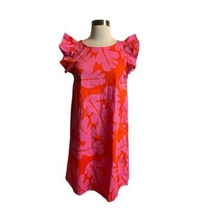 Michelle McDowell Dress Small Pink Orange Floral Flutter Sleeve Shift Mini